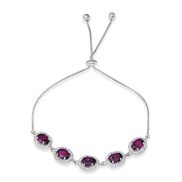 Silver 925 Rhodium Plated 5 Micro Pave Oval and Round CZ Lariat Bracelet